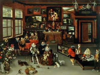 Erzherzog Albrecht (1559-ca. 1621) und Erzherzogin Isabella (1566-1633) besuchen ein Sammlerkabinett, ca. 1621-23